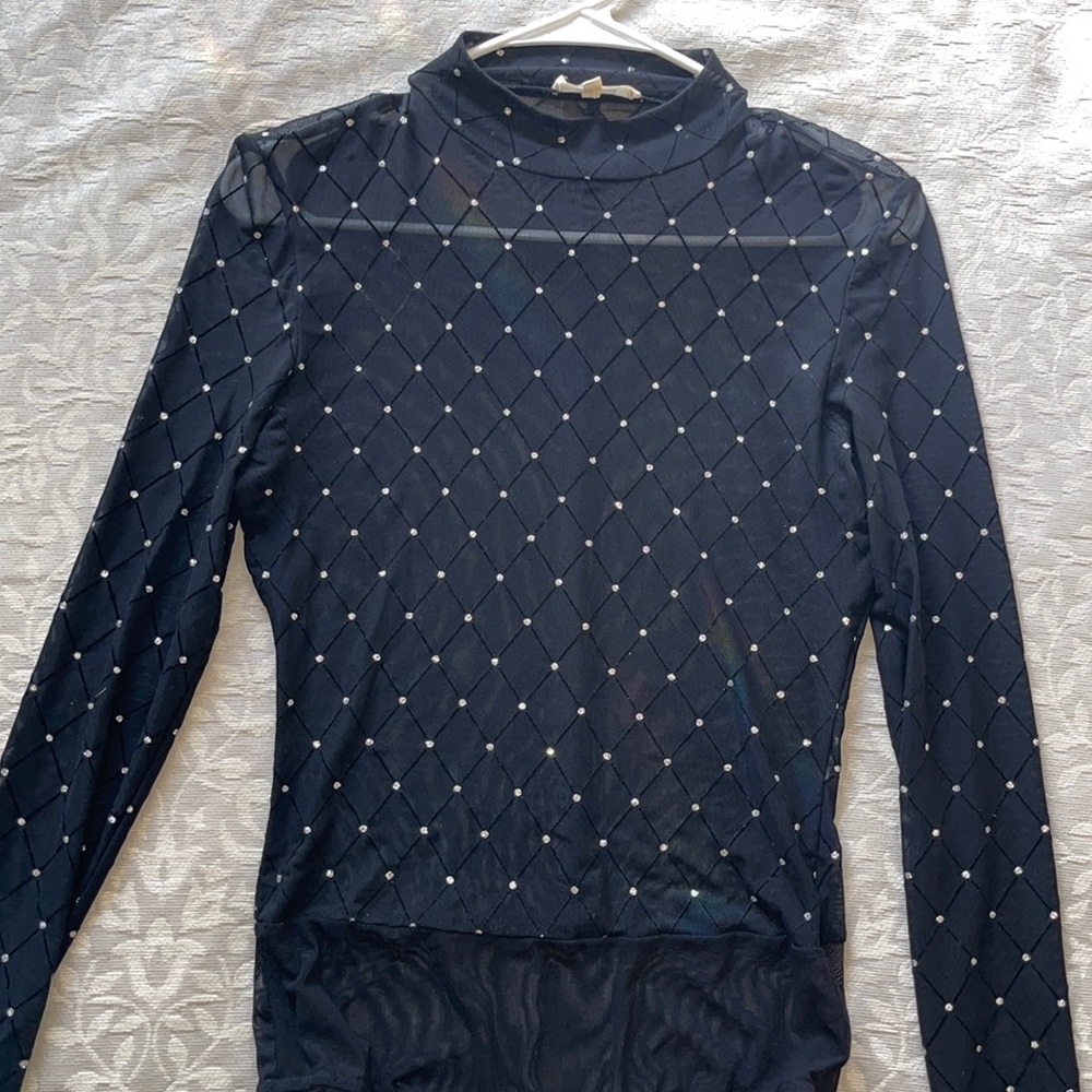 Black sheer bodysuit with sparkles